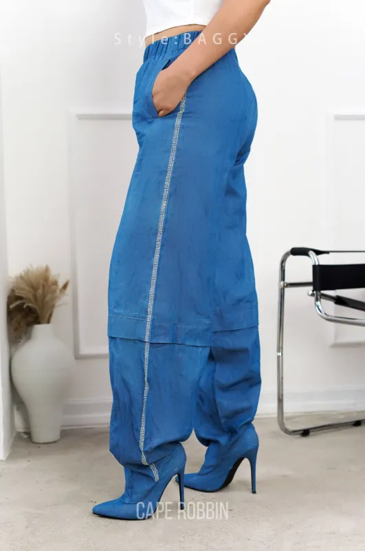 Baggy Pointy Toe High Heel Pantaboots - Denim sold by Cape Robbin