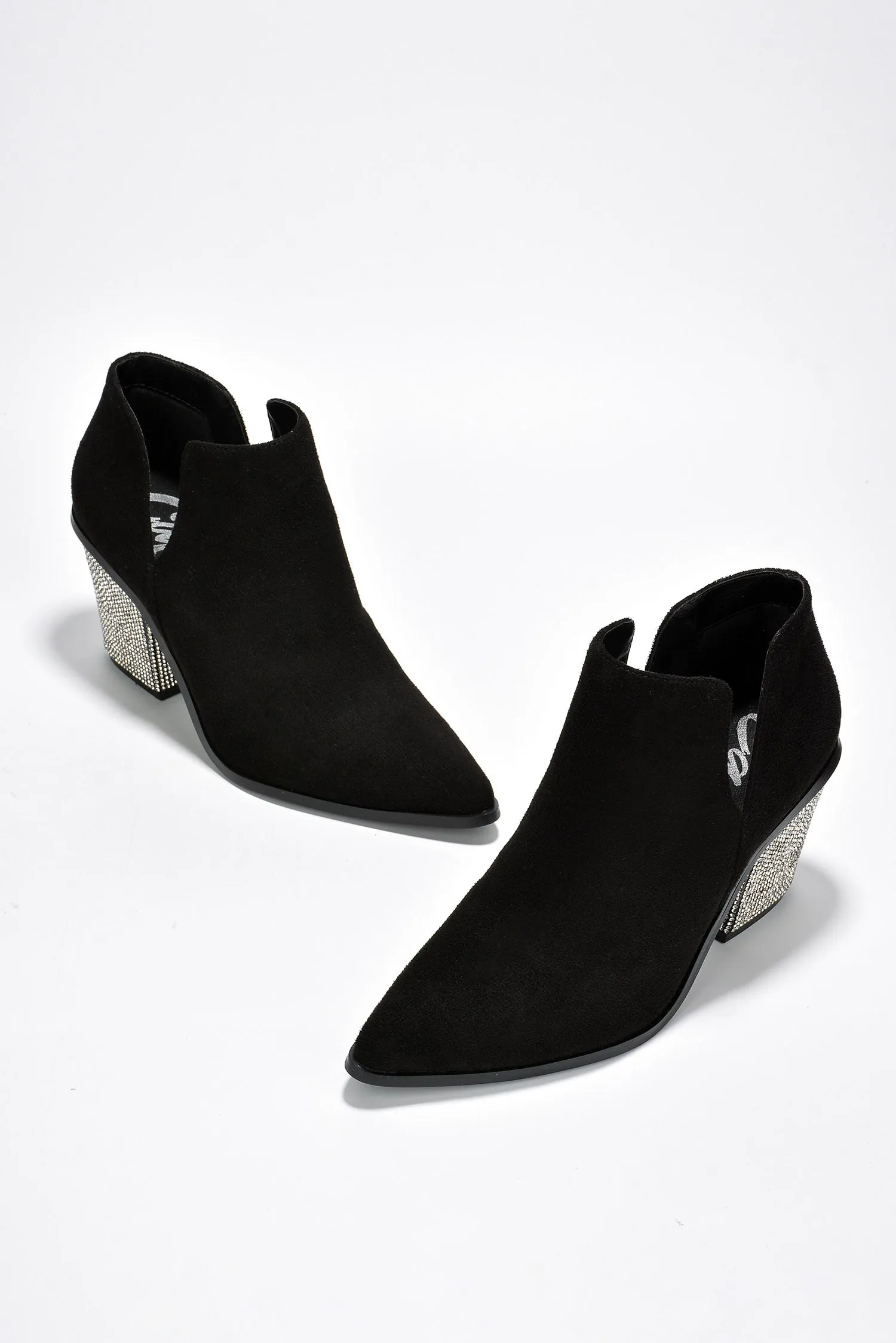 Prague Rhinestone Heel Suede Ankle Booties - Black sold by Cape Robbin product image thumbnail 5