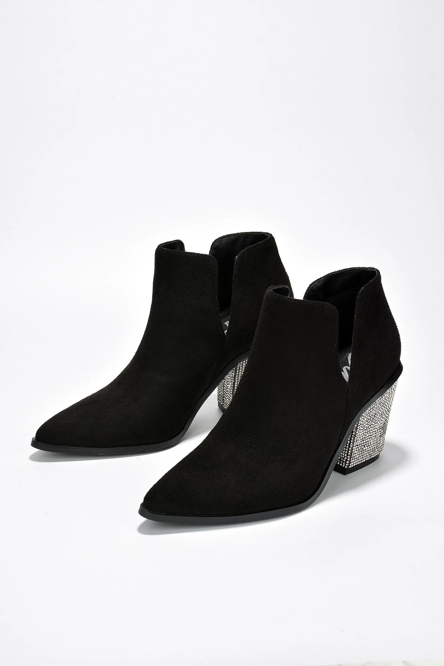 Prague Rhinestone Heel Suede Ankle Booties - Black sold by Cape Robbin product image thumbnail 4
