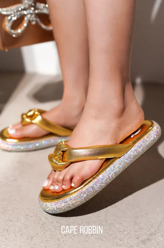 Puffup Rhinestone Coated Puffy Sandals - Gold sold by Cape Robbin