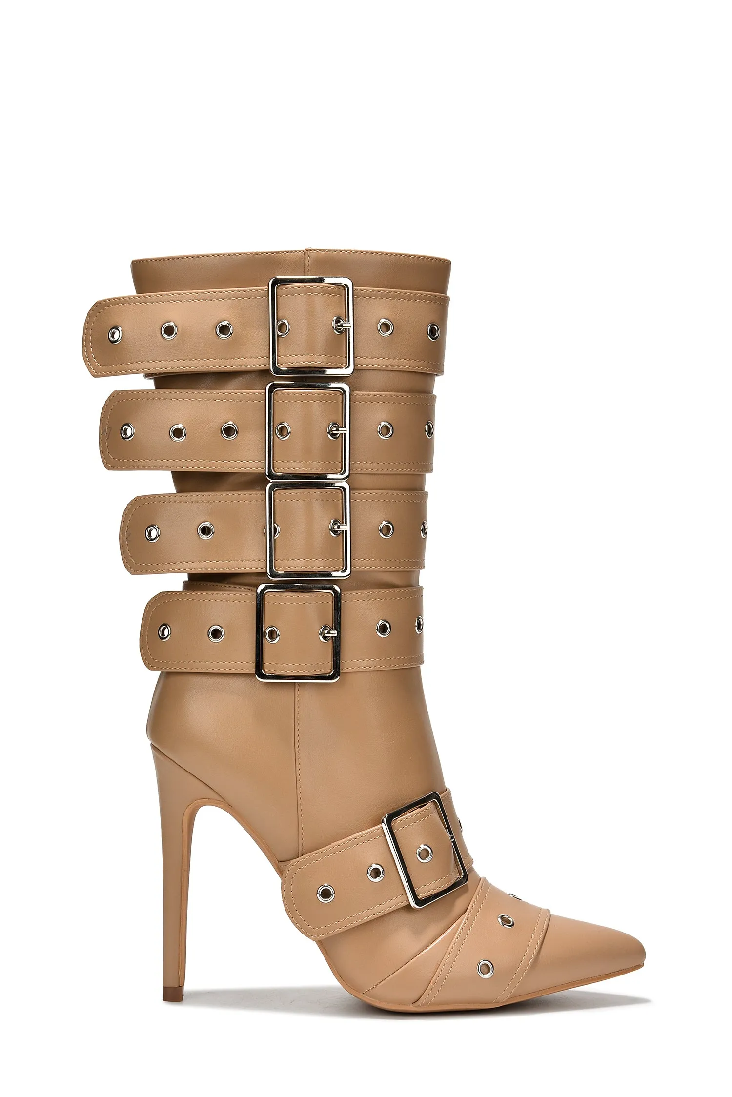 Joonie Skinny High Heel Buckle Decor Booties - Nude Pu sold by Cape Robbin product image thumbnail 2