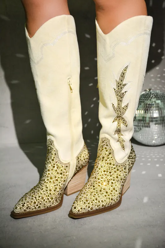 Anniston Rhinestone Pointy Toe Cowboy Boots - Ivory sold by Cape Robbin