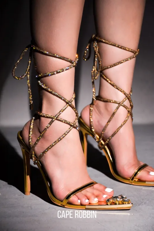 Phora Diamond Tip Rhinestone Rope High Heels - Gold sold by Cape Robbin