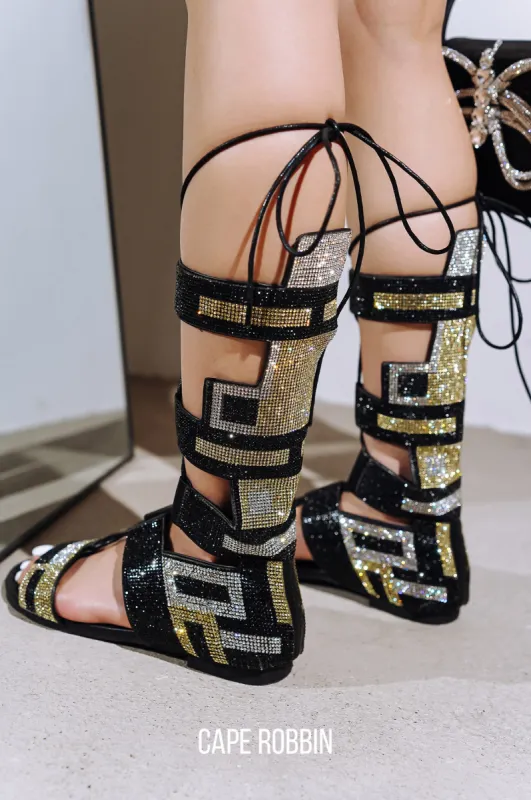 Cruella Multicolor Lace Up Gladiator Flats - Black sold by Cape Robbin