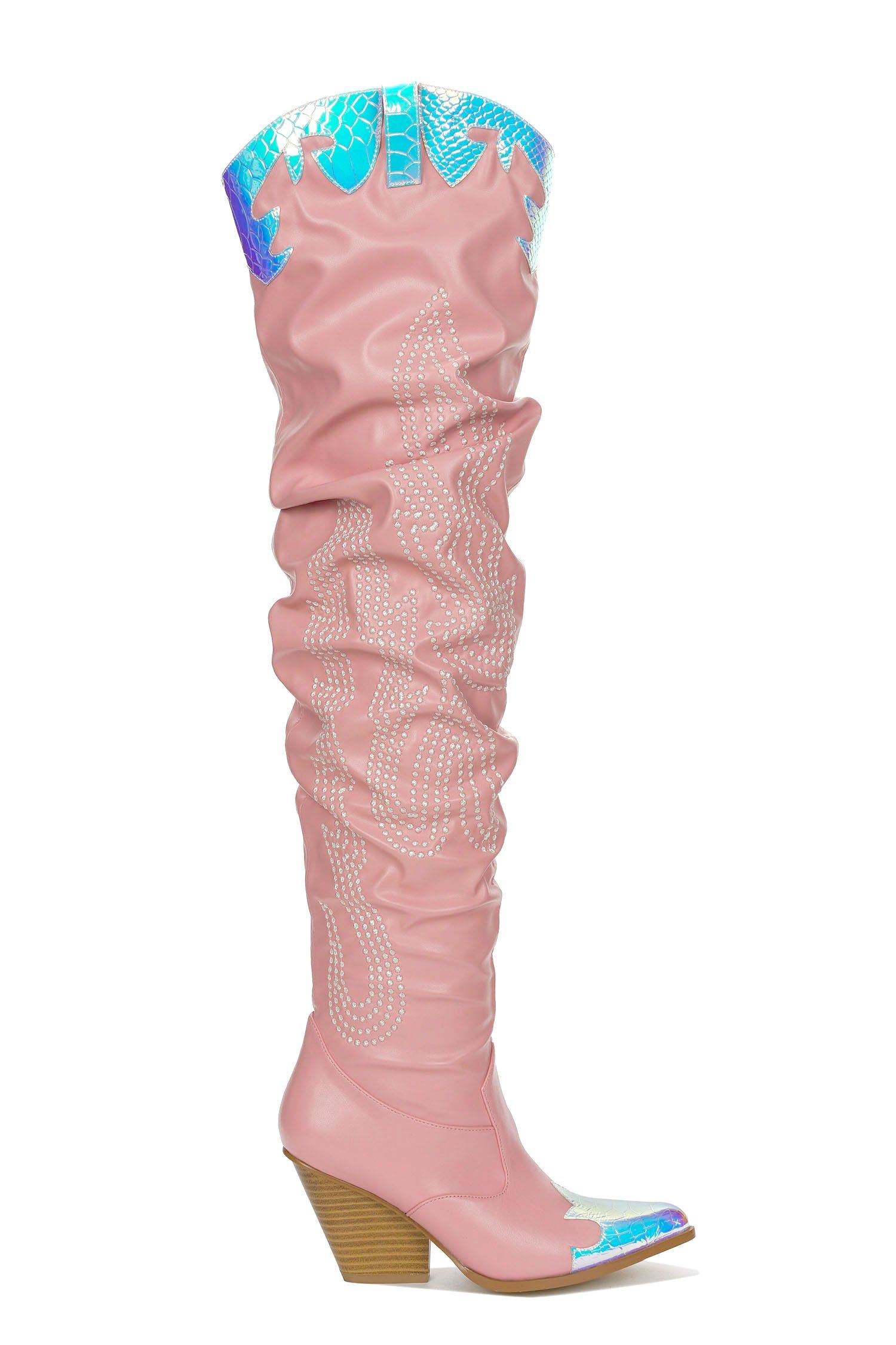 Icona Embroidery Thigh-High Cowboy Boots - Pink sold by Cape Robbin product image thumbnail 2