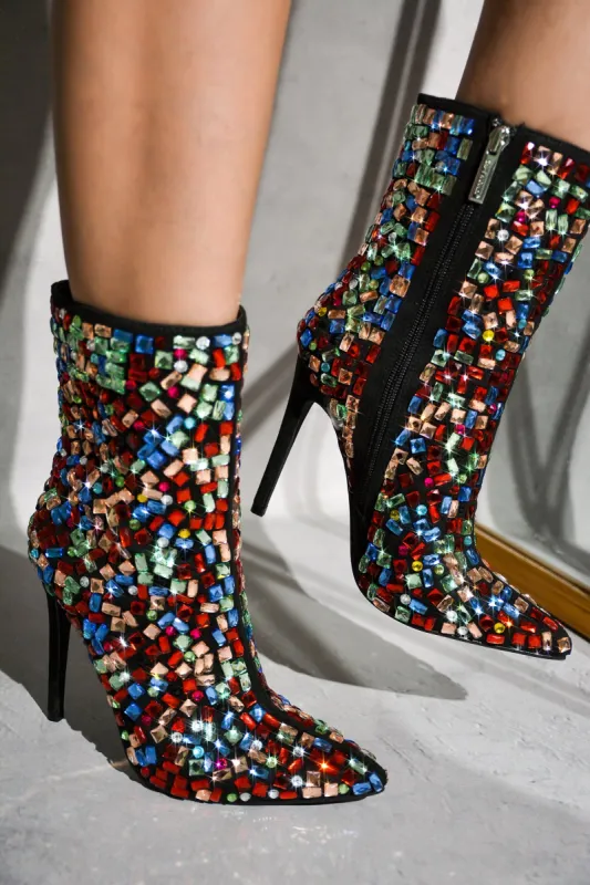 Glassco Rhinestone-Coated Suede Booties - Multi sold by Cape Robbin