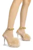 Corazon Feather Square Toe Clear High Heel - Nude sold by Cape Robbin