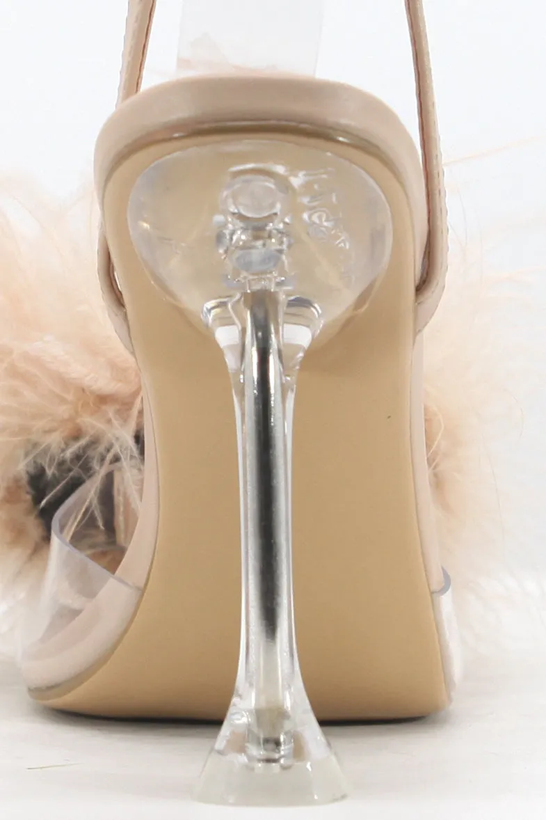 Corazon Feather Square Toe Clear High Heel - Nude sold by Cape Robbin product image thumbnail 5