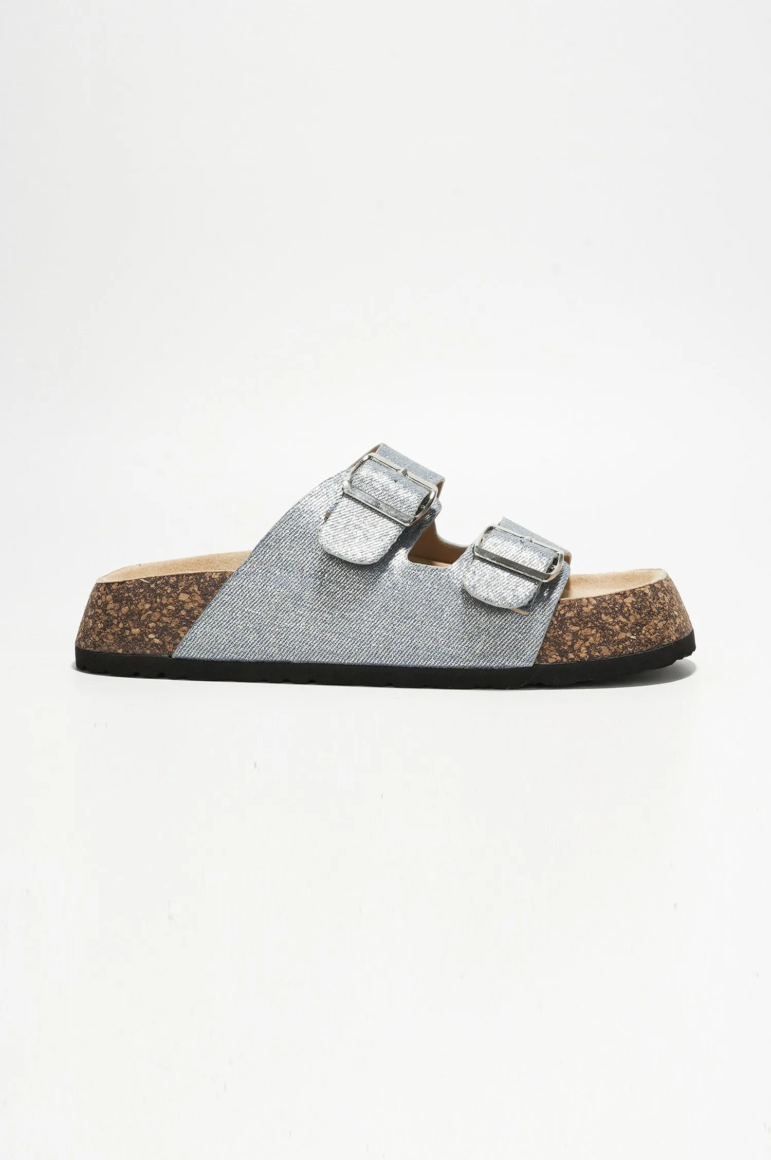 Alia Buckled Metallic Fiber Flatform Sandals - Silver sold by Cape Robbin product image thumbnail 3