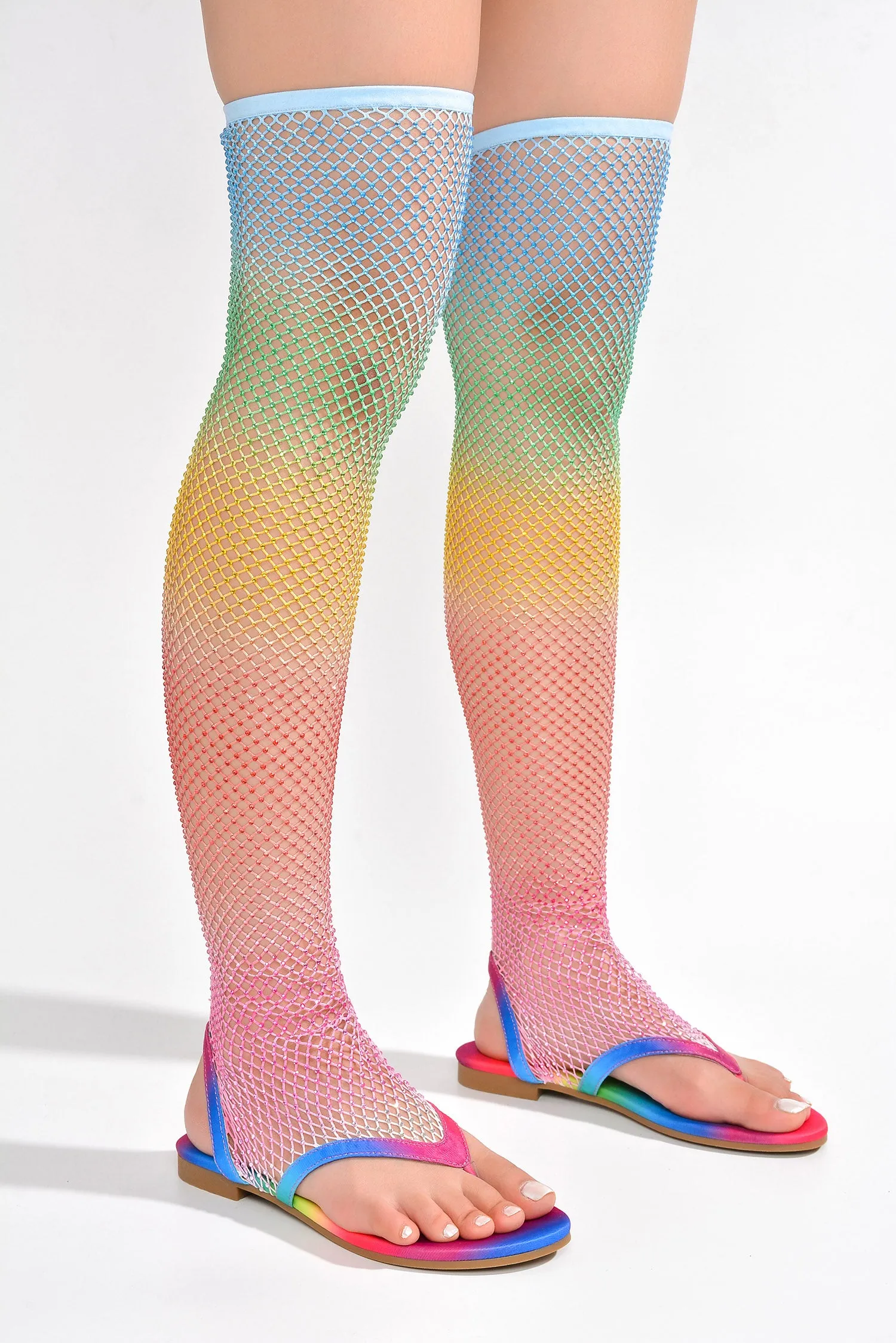 Hude Rhinestone Mesh Thigh High Flat Sandals - Multi sold by Cape Robbin product image thumbnail 4