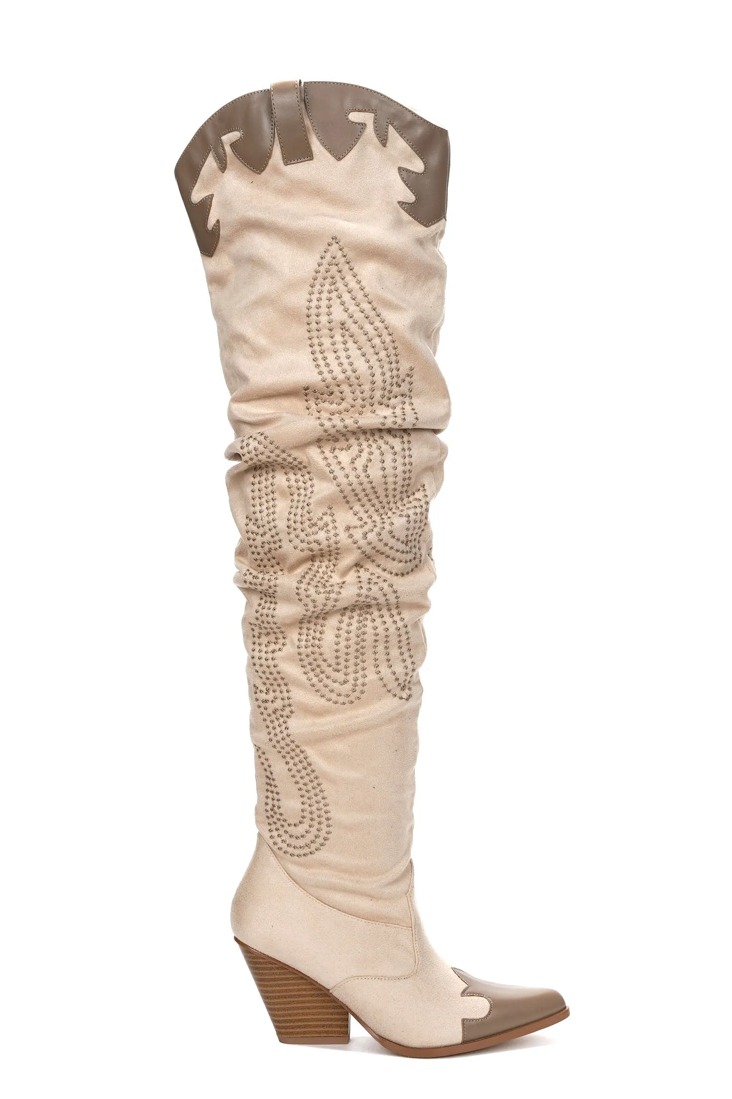 Icona Embroidery Thigh-High Cowboy Boots - Cream sold by Cape Robbin product image thumbnail 2