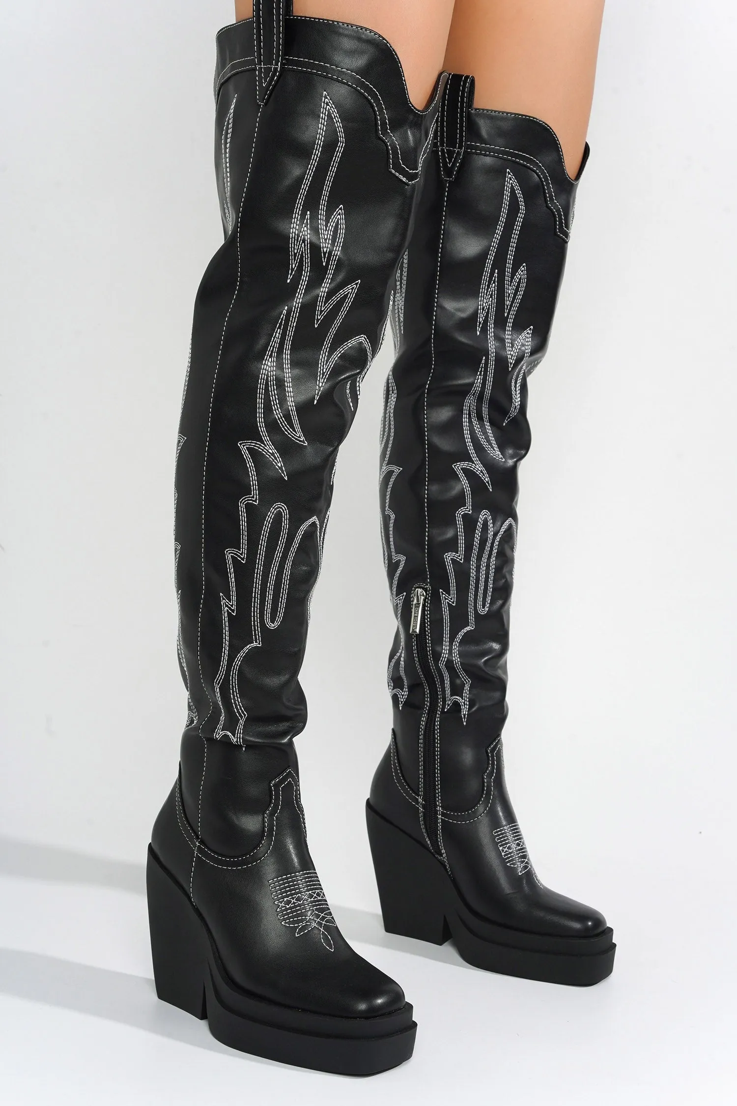 Vientiane Western Platform Knee-High Boot - Black sold by Cape Robbin product image thumbnail 5