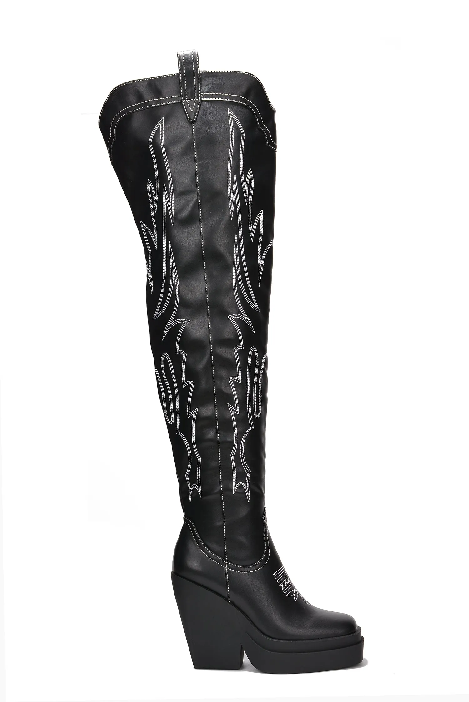 Vientiane Western Platform Knee-High Boot - Black sold by Cape Robbin product image thumbnail 2