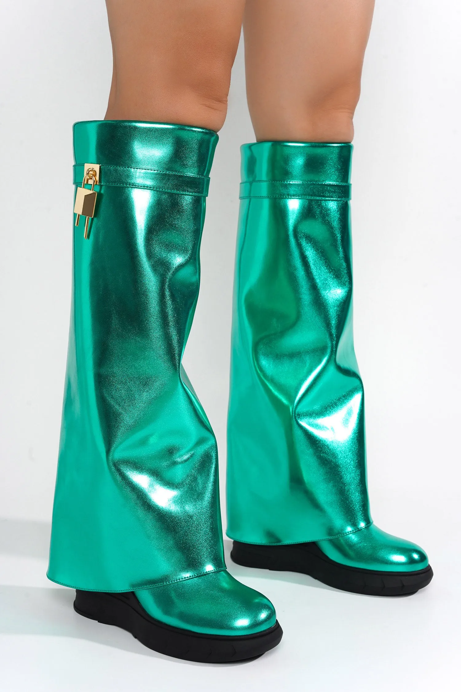 Darin Round Toe Knee-High Platform Boots - Green sold by Cape Robbin product image thumbnail 5