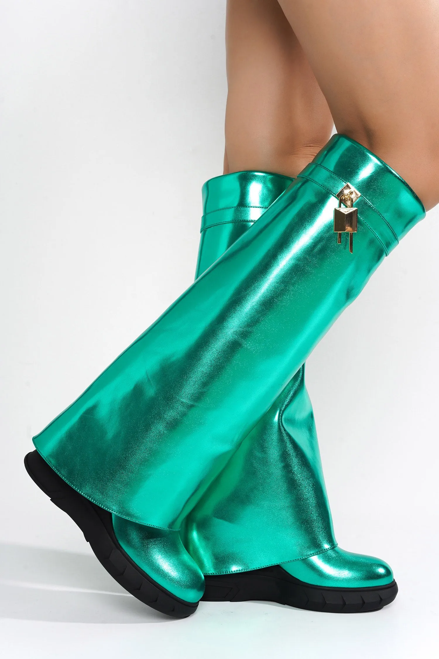 Darin Round Toe Knee-High Platform Boots - Green sold by Cape Robbin product image thumbnail 4