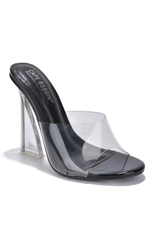Vikki Clear Round Toe Single Sole High Heels - Black sold by Cape Robbin