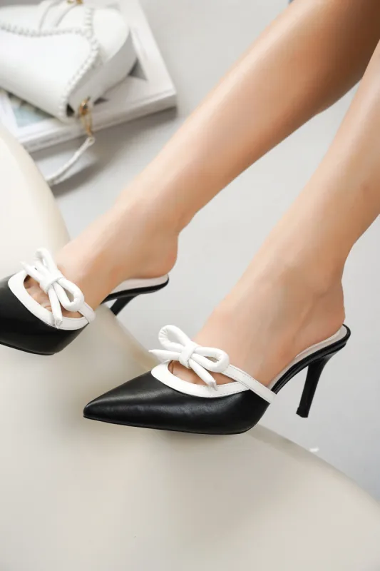 Tessie Elegant Stiletto Heel Mules With Bow - Black sold by Cape Robbin