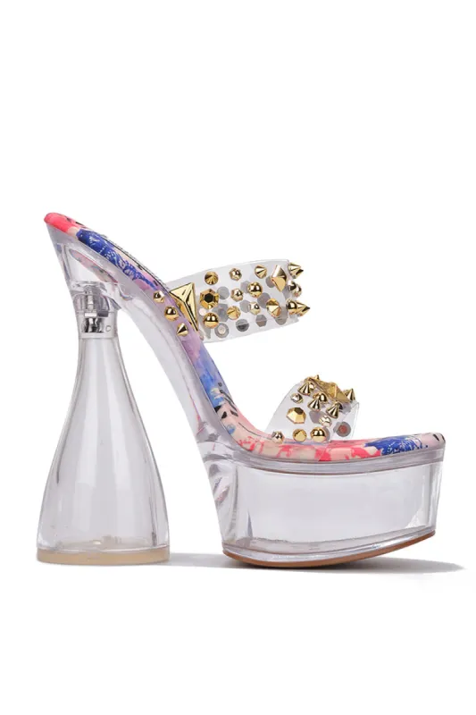 Naju Spike Stud Clear Platform High Heels - Print sold by Cape Robbin