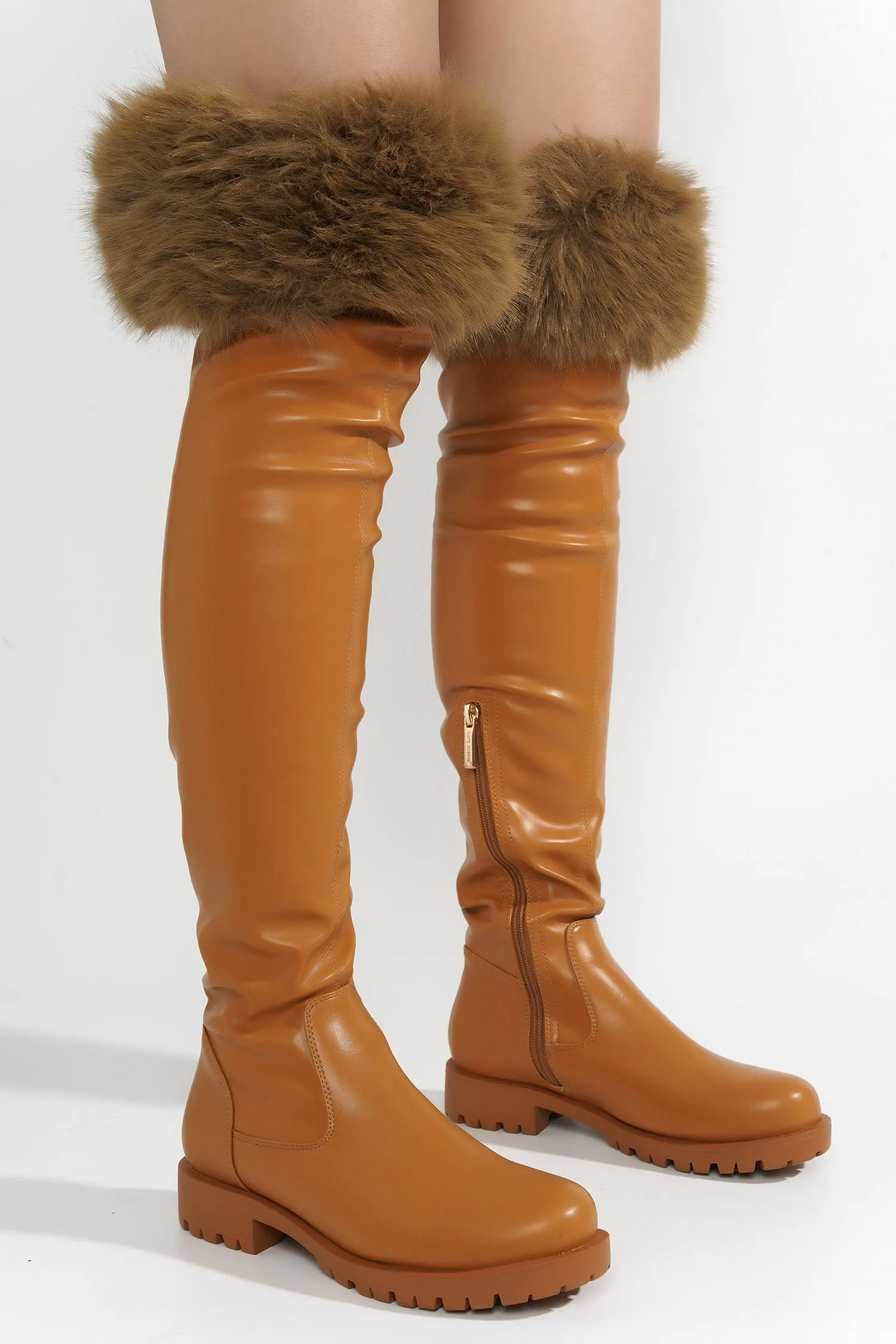 Meghani Fur-Coated Over-the-Knee Boots - Tan sold by Cape Robbin product image thumbnail 5