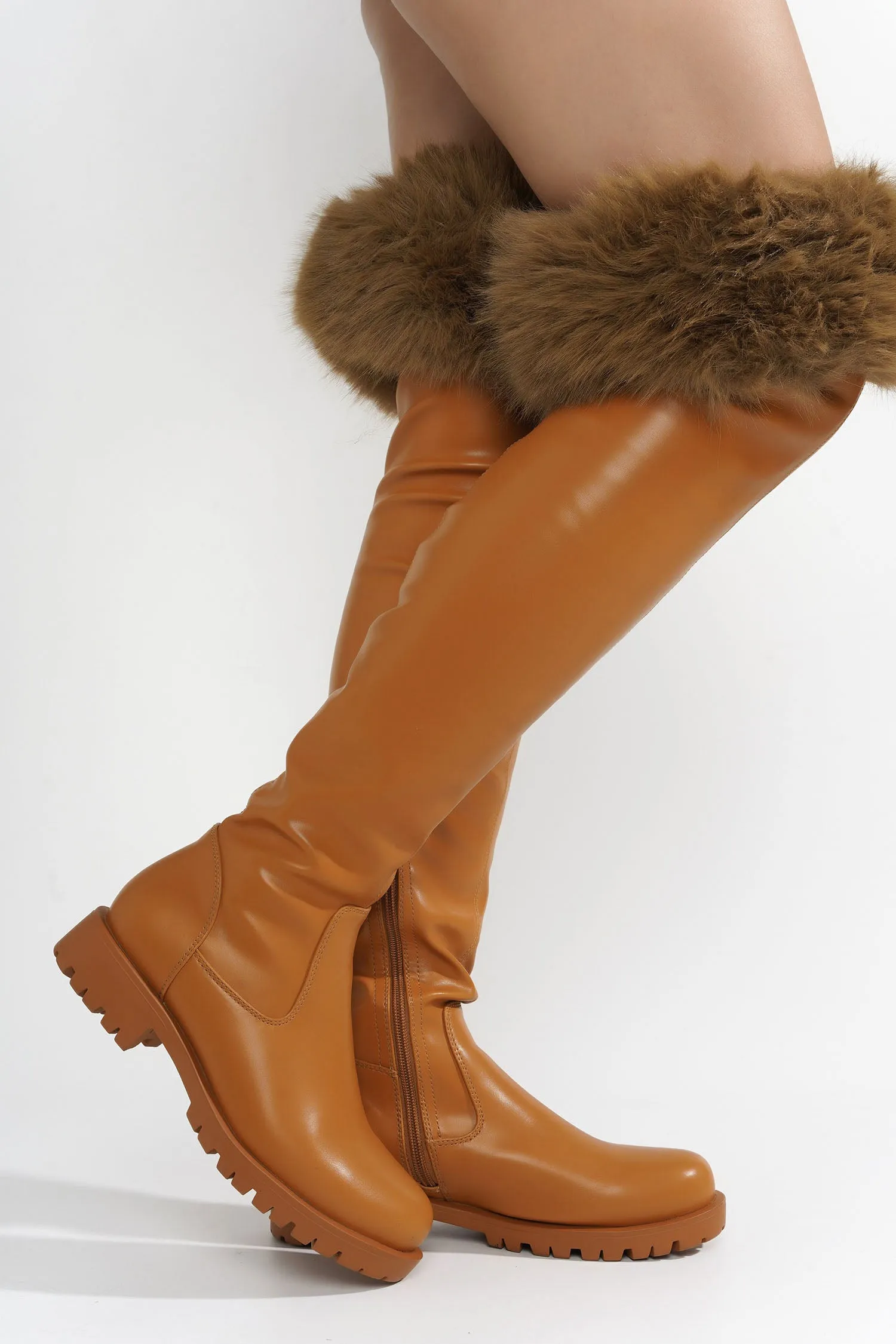 Meghani Fur-Coated Over-the-Knee Boots - Tan sold by Cape Robbin product image thumbnail 4
