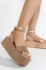 Yolande Rhinestone Glitter Ankle Strap Flatform Sandals - Rose Gold sold by Cape Robbin
