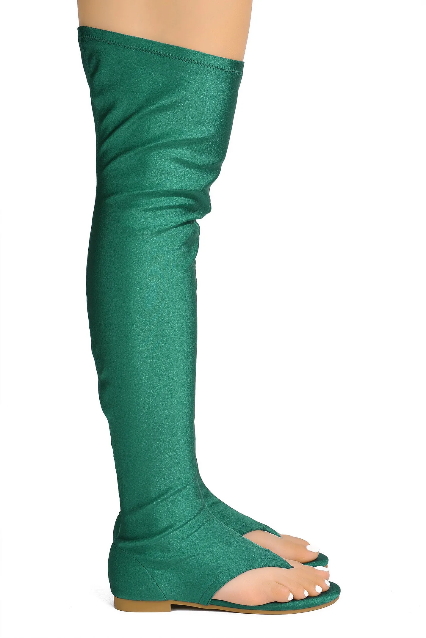 Vijaya Glossy Lycra Thigh High Sandals - Green sold by Cape Robbin product image thumbnail 2