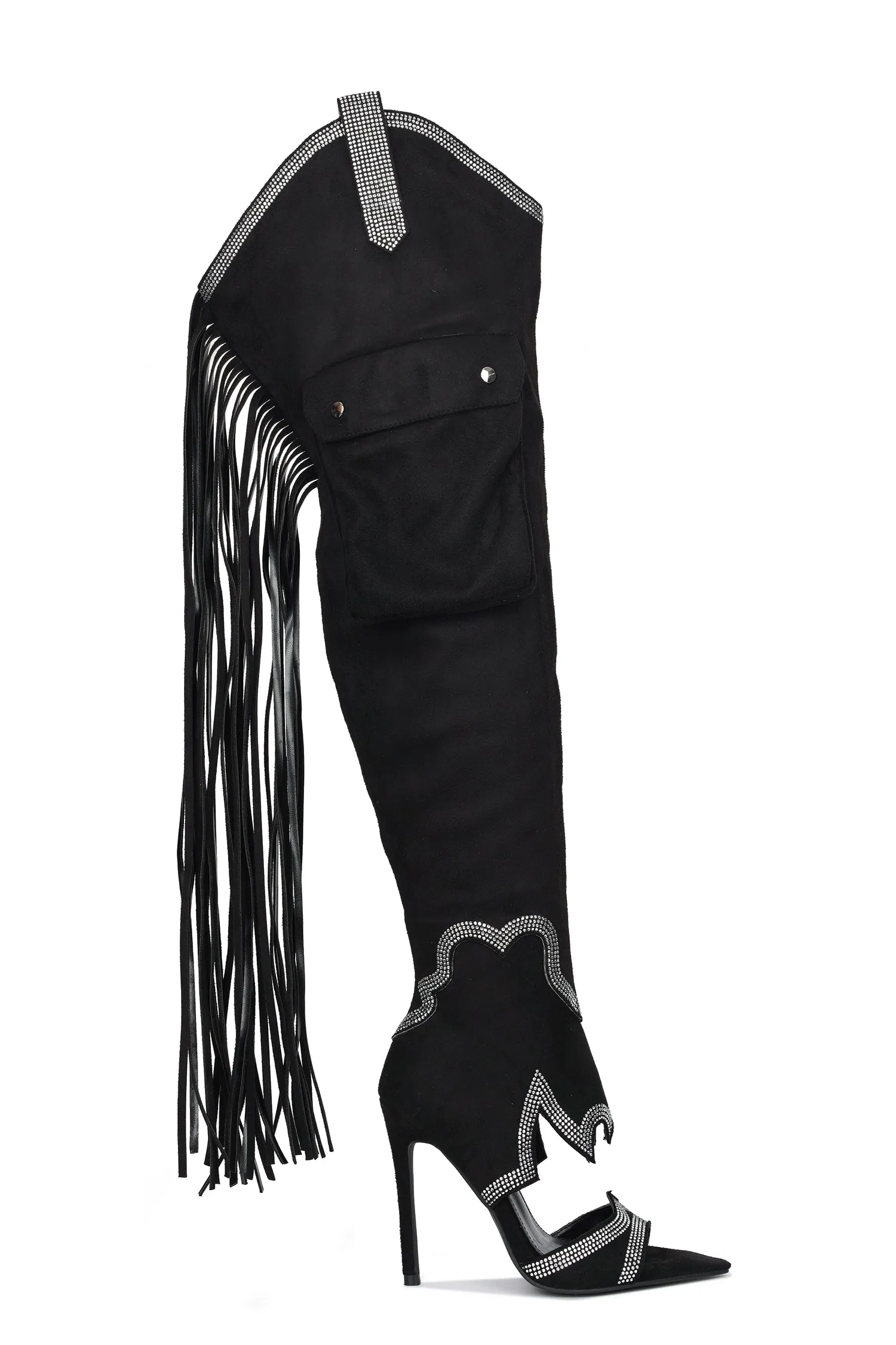 Lise Western Rhinestone Fringed Cargo Boots - Black sold by Cape Robbin product image thumbnail 2