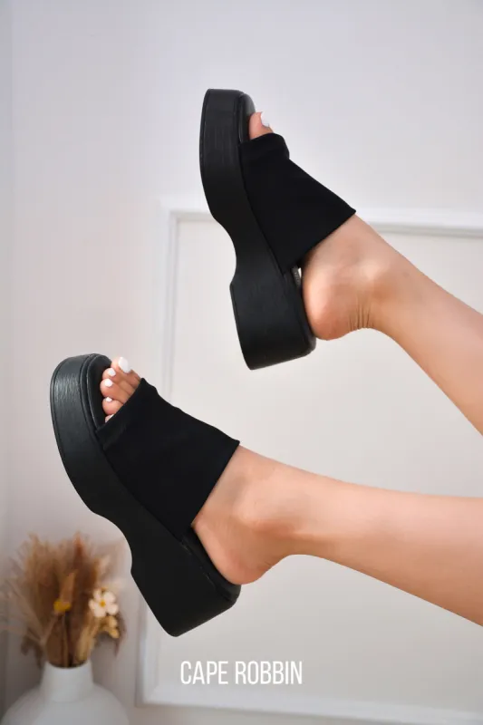 Charges Open Toe Platform Sandals - Black sold by Cape Robbin