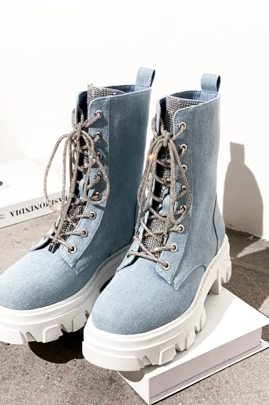 Nunani Rhinestone Rope Diamante Boots - Denim sold by Cape Robbin