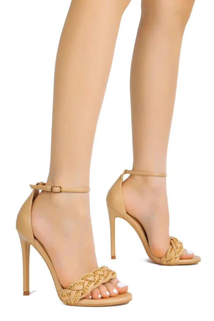 Stormi Women's Round Toe High Heel for Women - Chain Ankle Wrap Stiletto Sandals - Nude sold by Cape Robbin product image thumbnail 4