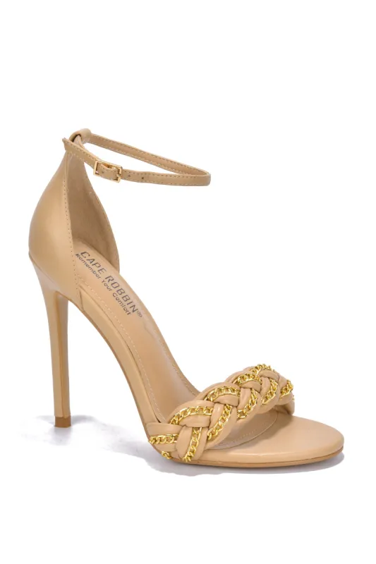 Stormi Women's Round Toe High Heel for Women - Chain Ankle Wrap Stiletto Sandals - Nude made by Cape Robbin