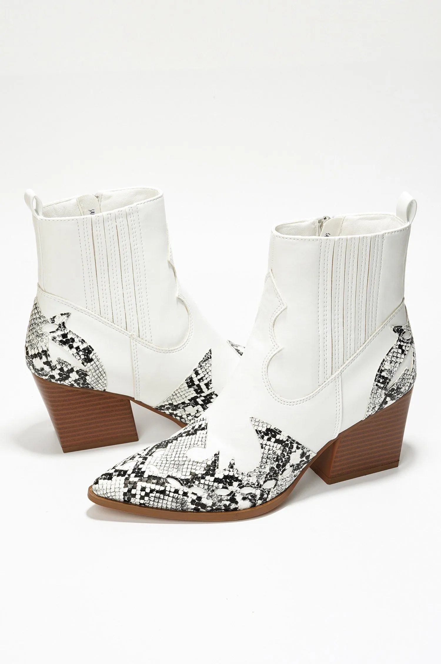 Janesa Animal Print Western Ankle Boots - White sold by Cape Robbin product image thumbnail 2