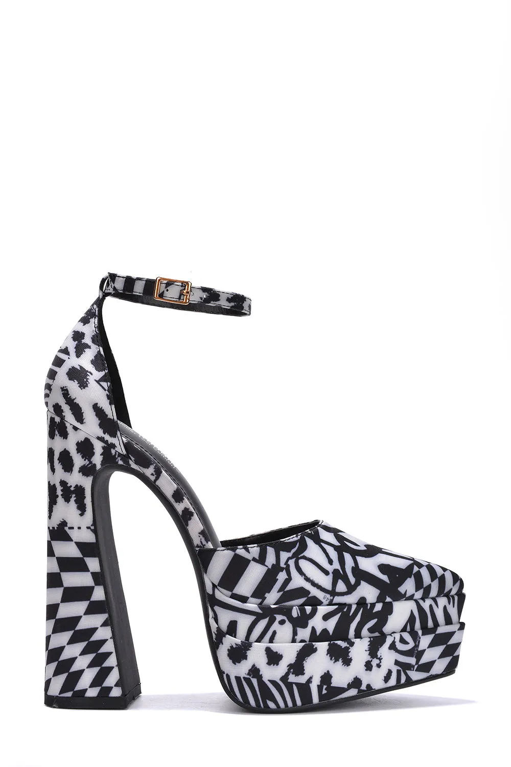 Snow White Pointy Toe Platform Block Heels - Print sold by Cape Robbin product image thumbnail 2
