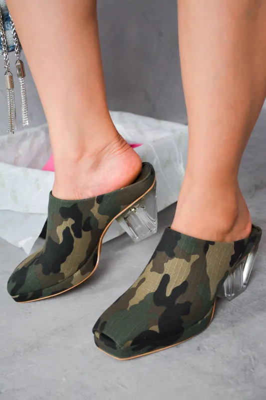 Carly Micro Platform Lug Sole Mid Block Heels - Camouflage sold by Cape Robbin