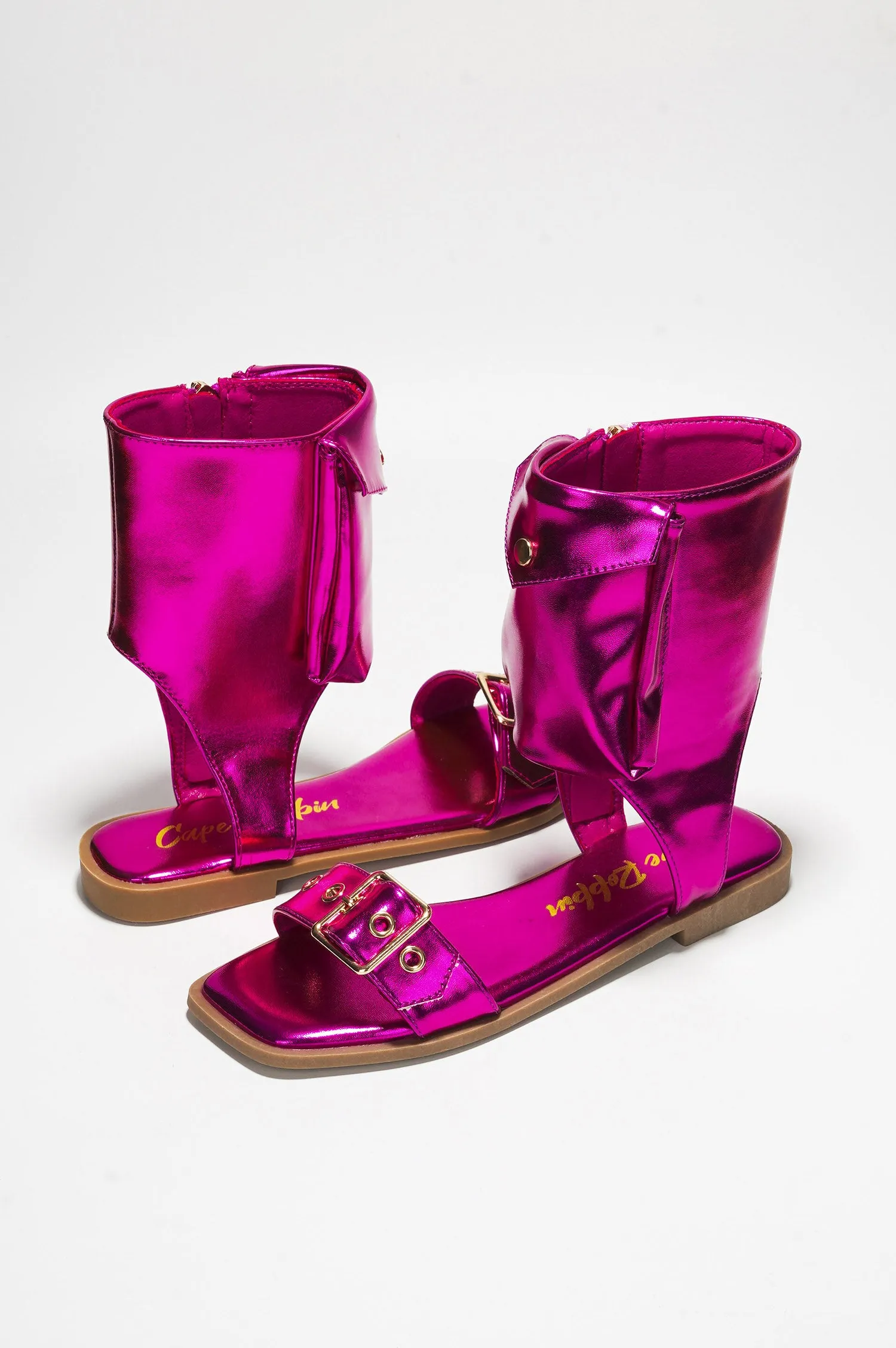 Natalie Metallic Pouch Buckle Ankle Strap Square Toe Sandals - Pink sold by Cape Robbin product image thumbnail 2