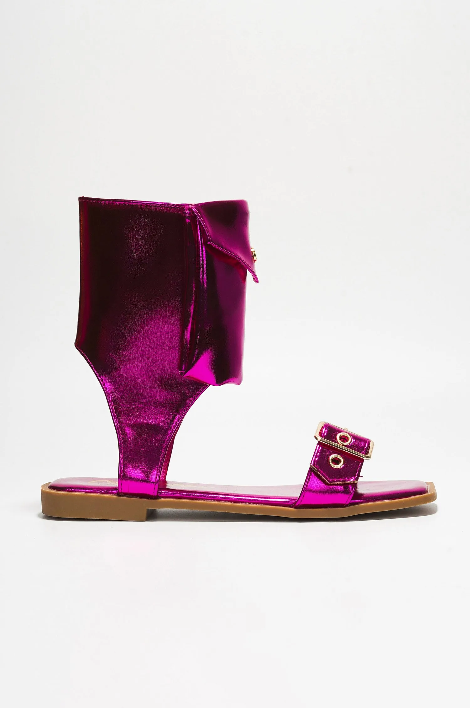 Natalie Metallic Pouch Buckle Ankle Strap Square Toe Sandals - Pink sold by Cape Robbin product image thumbnail 3