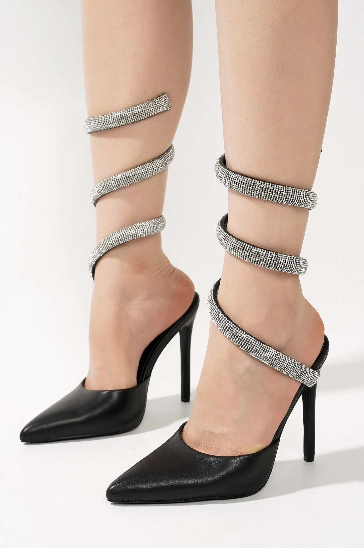 Adelle Rhinestone Wrap Around Strappy Stiletto Heels - Black sold by Cape Robbin product image thumbnail 3
