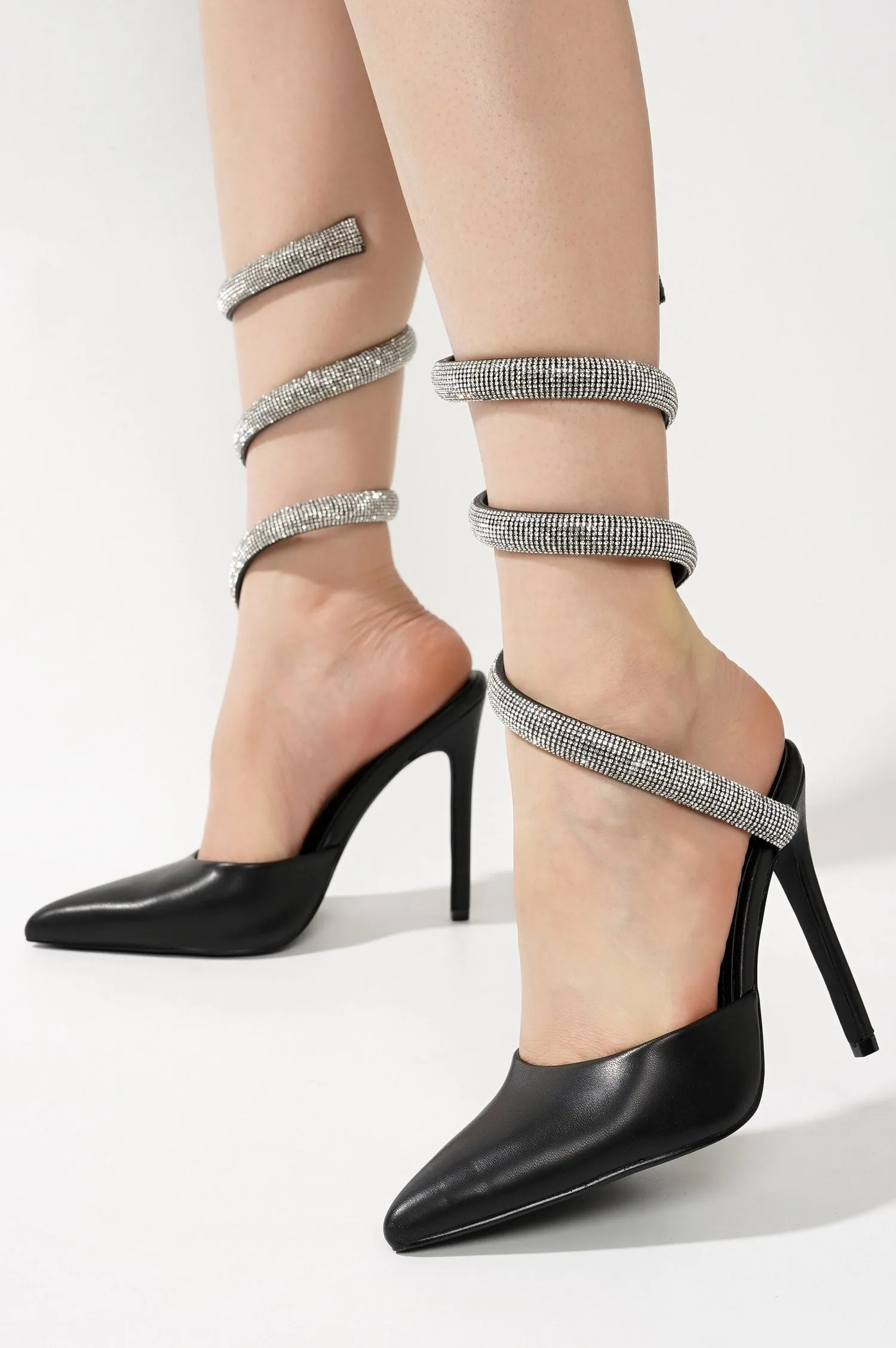 Adelle Rhinestone Wrap Around Strappy Stiletto Heels - Black sold by Cape Robbin product image thumbnail 4