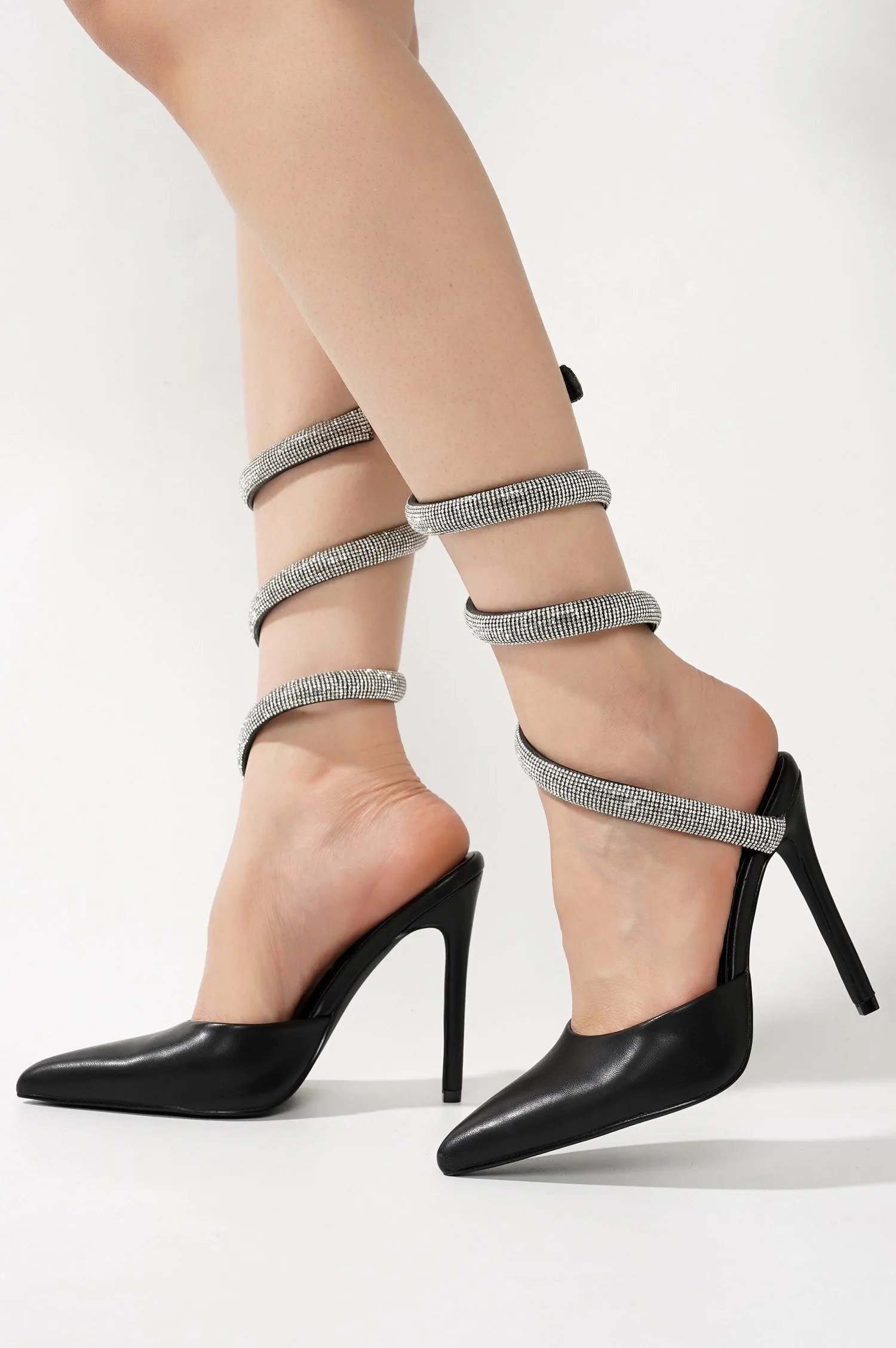 Adelle Rhinestone Wrap Around Strappy Stiletto Heels - Black sold by Cape Robbin product image thumbnail 2