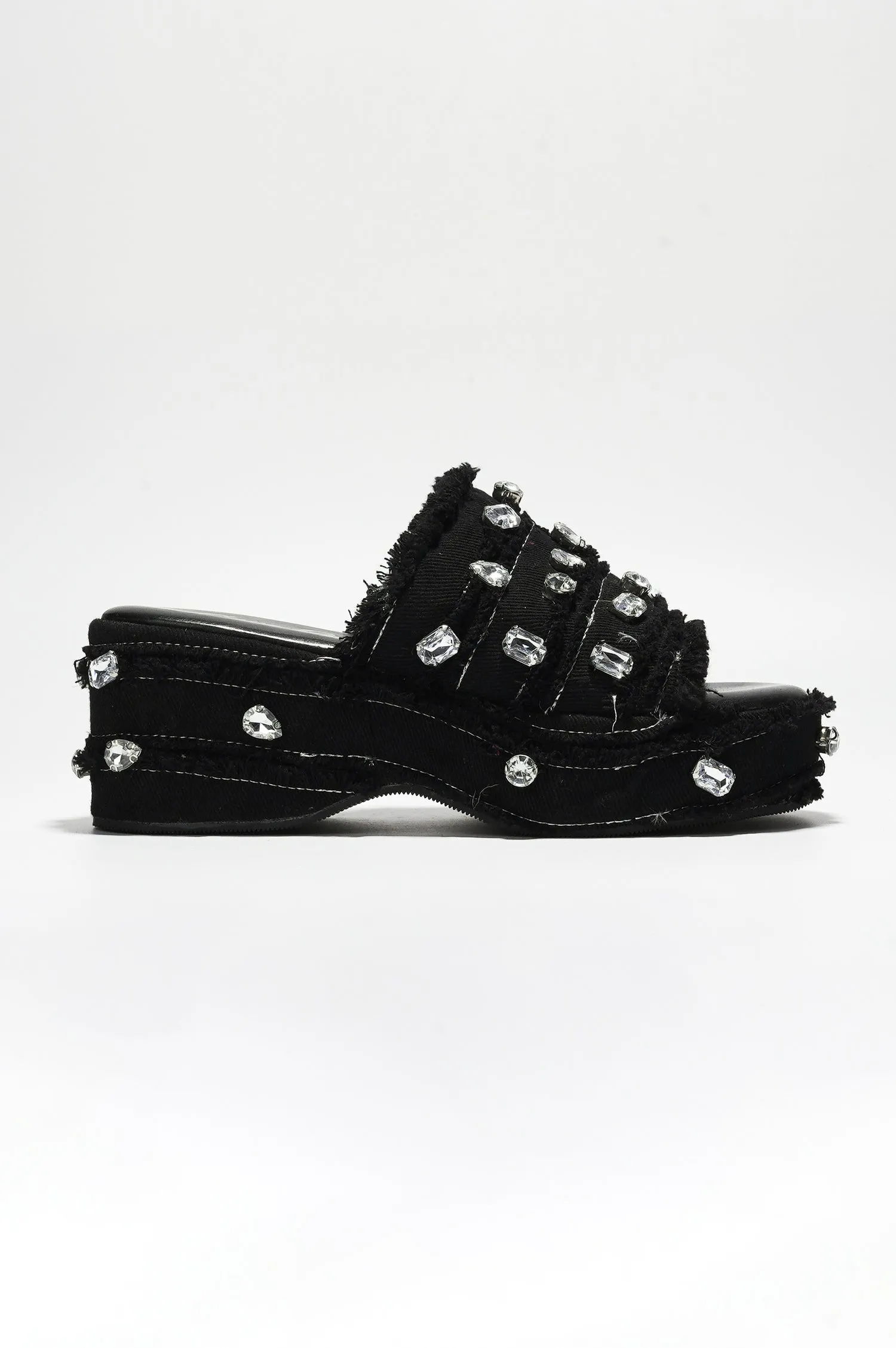 Magnollia Raw Hem Rhinestone Platform Sandals - Black sold by Cape Robbin product image thumbnail 3
