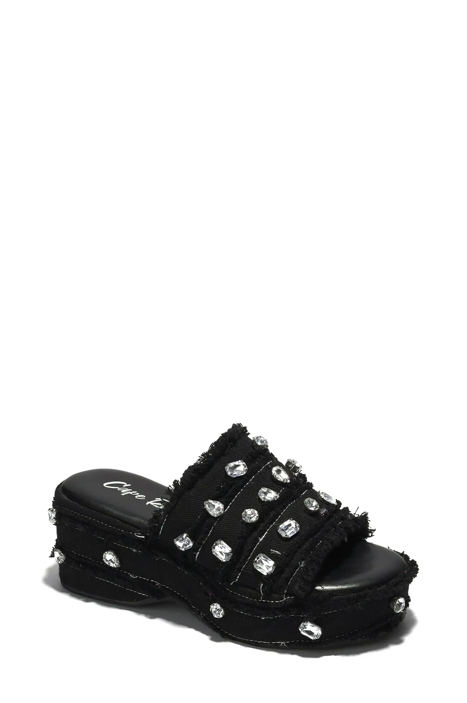 Magnollia Raw Hem Rhinestone Platform Sandals - Black sold by Cape Robbin product image thumbnail 2