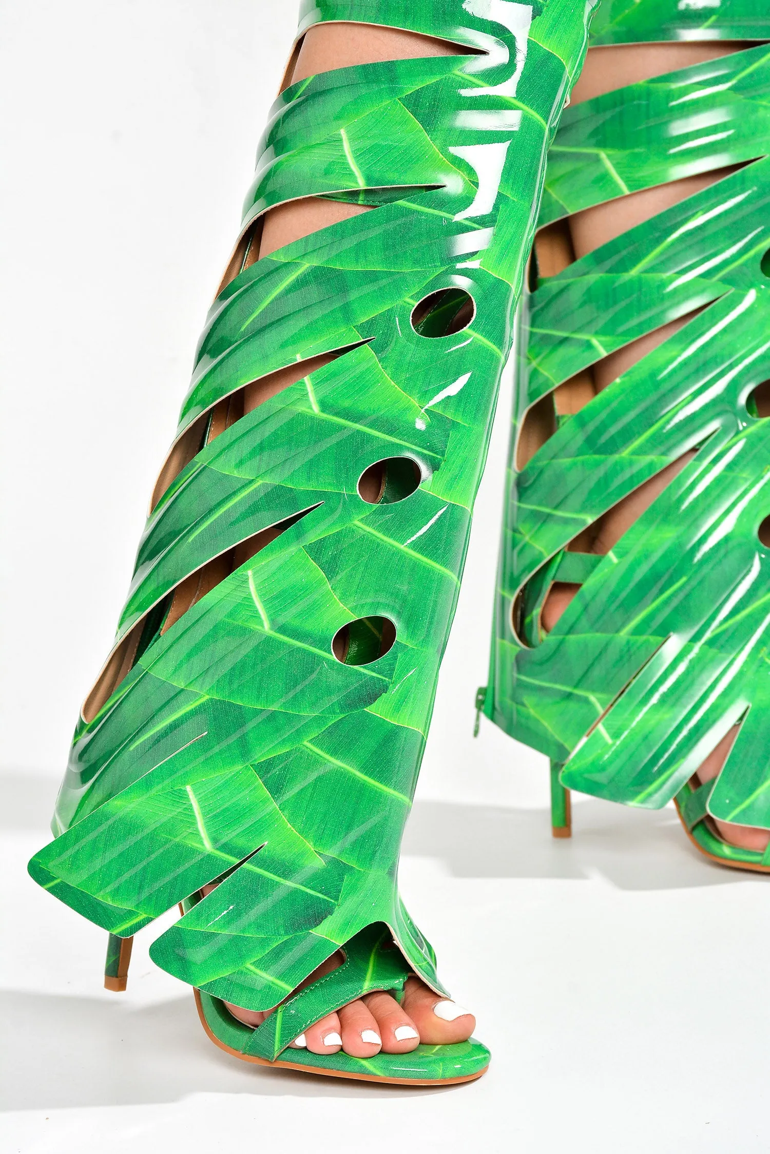 Leaf Round Toe Single Sole High Heels - Print sold by Cape Robbin product image thumbnail 5