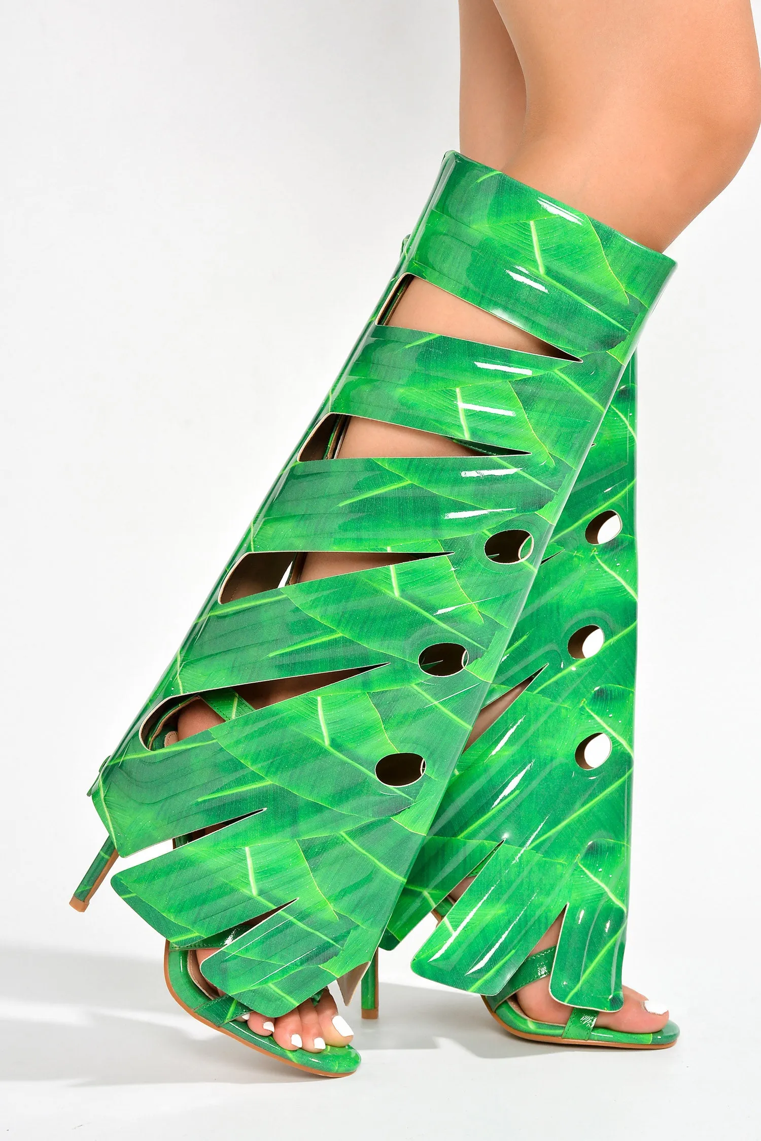 Leaf Round Toe Single Sole High Heels - Print sold by Cape Robbin product image thumbnail 3