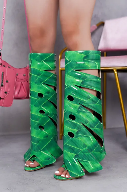 Leaf Round Toe Single Sole High Heels - Print sold by Cape Robbin