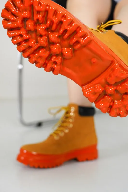 Gretna Color-Block Lace-up Boots - Orange sold by Cape Robbin