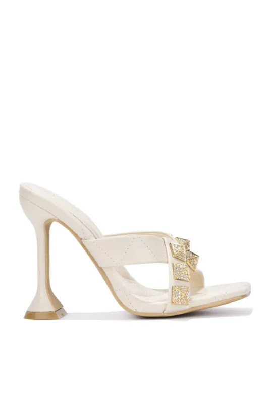 Melina Rhinestone Spiked Odd Shaped Heels - Off White sold by Cape Robbin