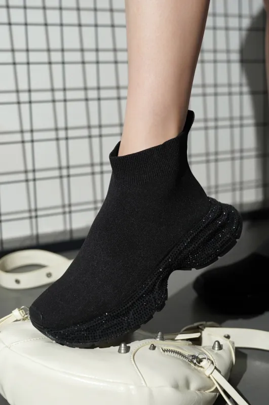 Bonni Rhinestone Embellished Sock Sneakers - Black sold by Cape Robbin