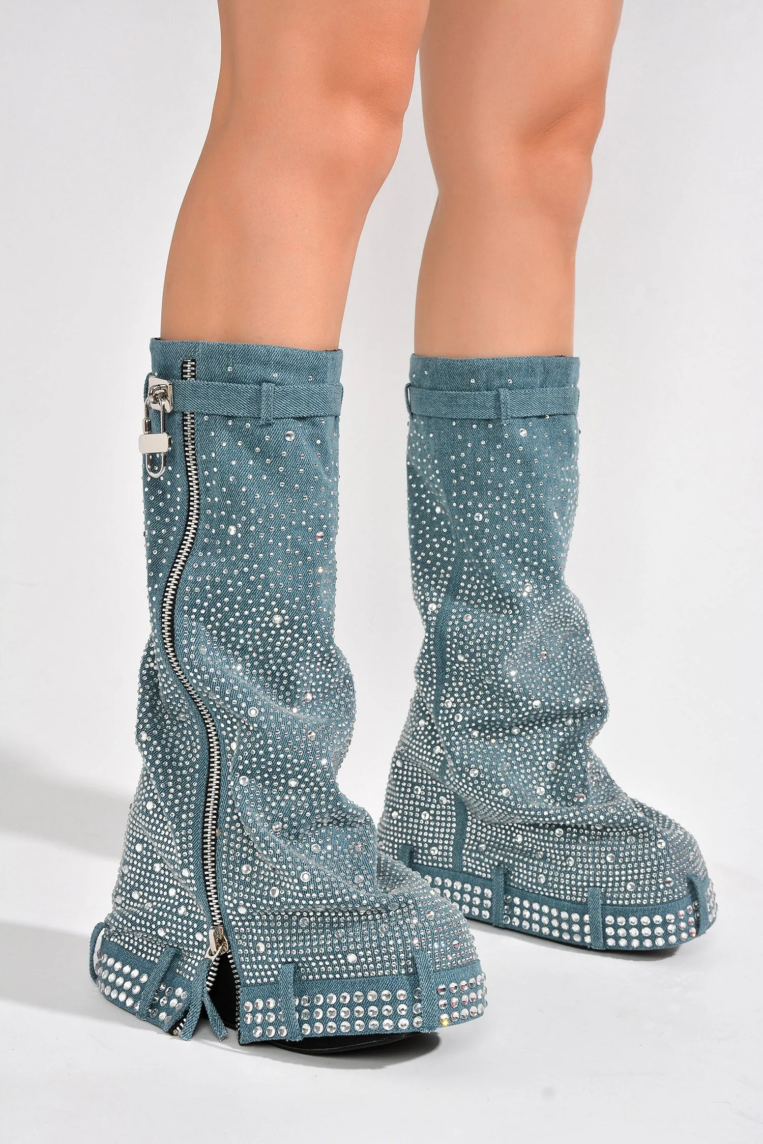 Kastel Denim Rainbow Rhinestone Platform Boots - Denim sold by Cape Robbin product image thumbnail 5