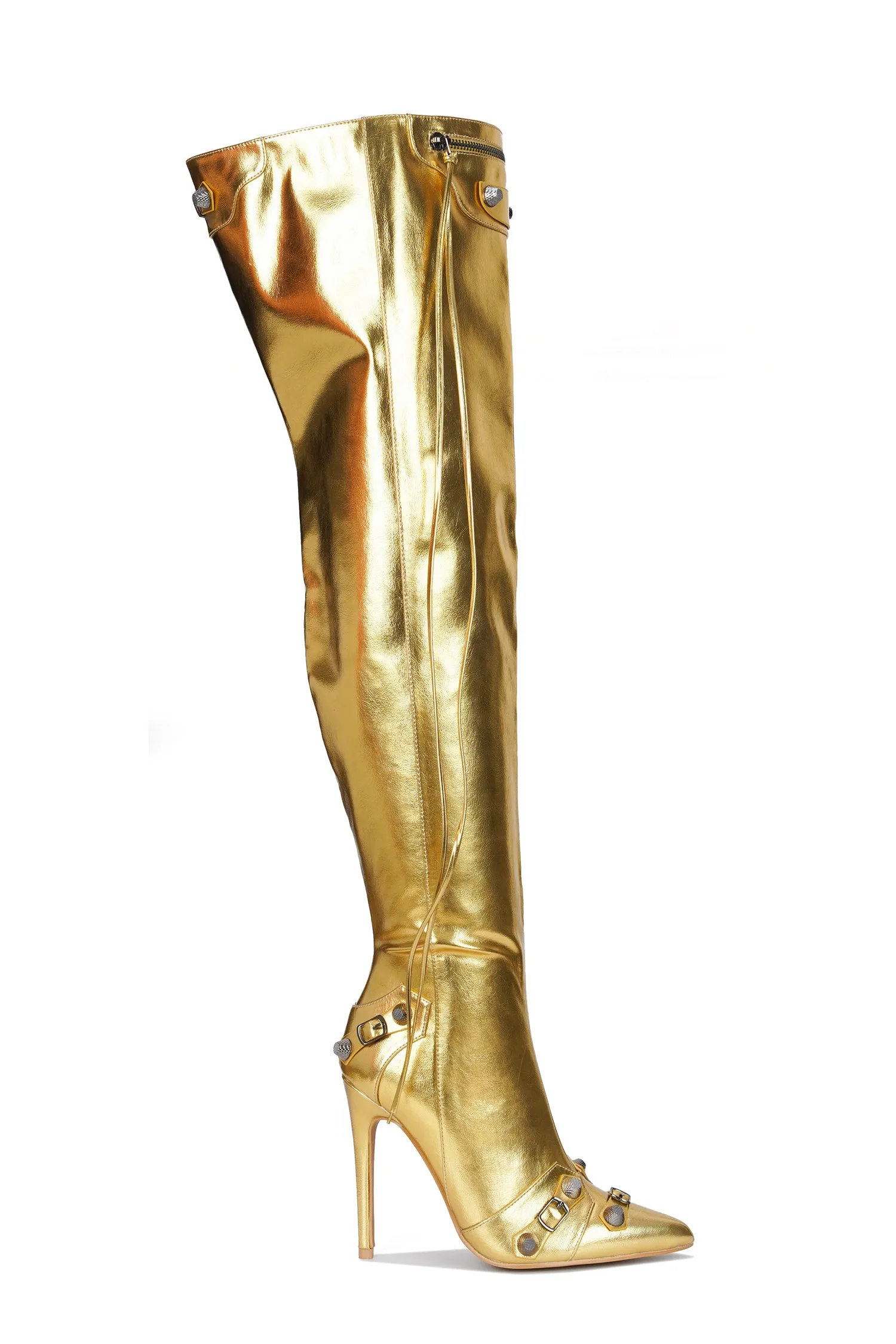 Pofin-2 Metallic Thigh High Pointy Toe Boots - Gold sold by Cape Robbin product image thumbnail 2