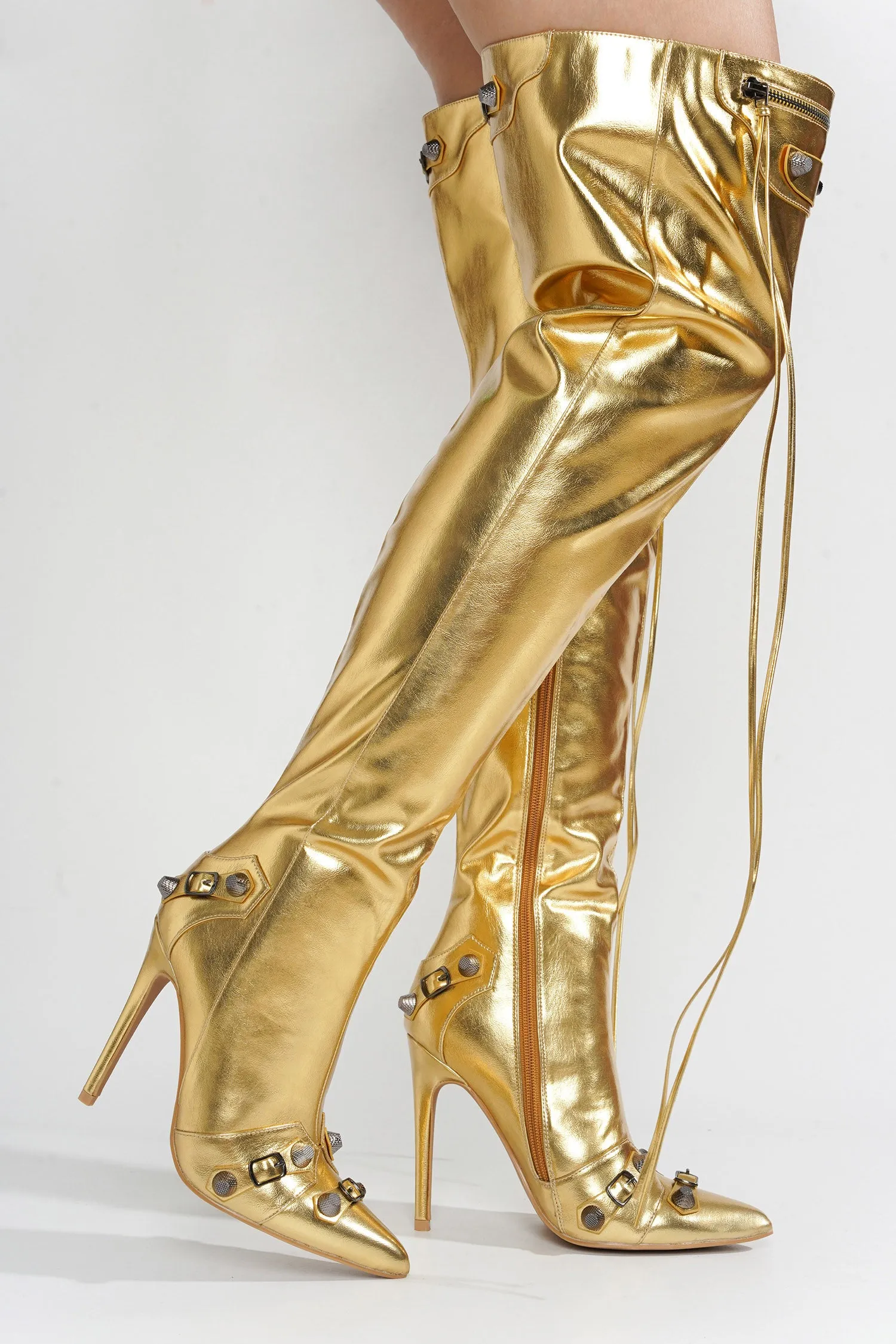 Pofin-2 Metallic Thigh High Pointy Toe Boots - Gold sold by Cape Robbin product image thumbnail 4